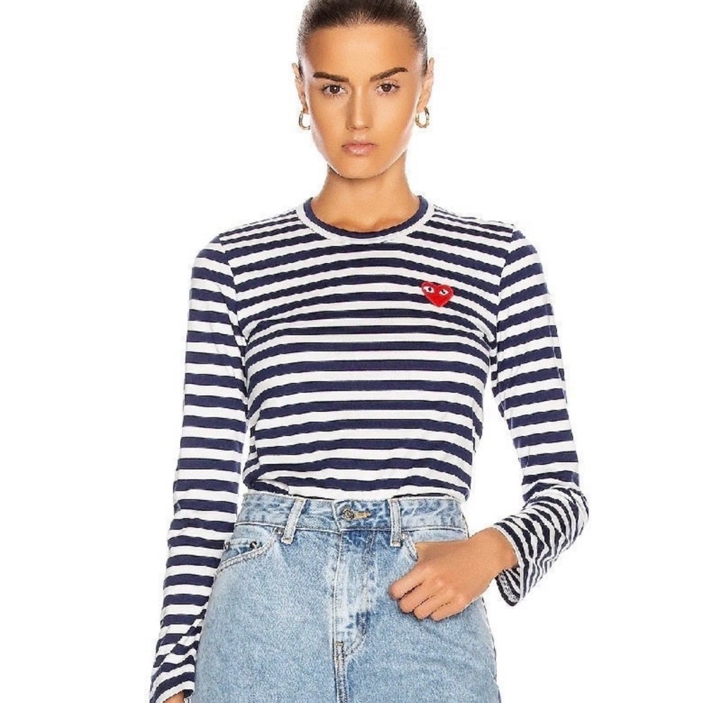 Comme Des Garçons PLAY striped long sleeve shirt black white large ladies